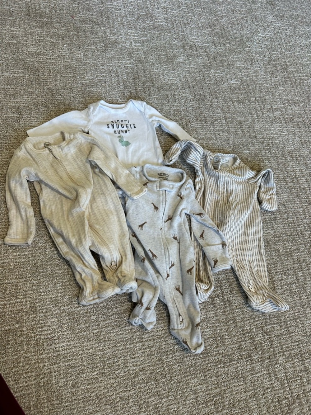 Carter's and Other Neutral Gray & Cream Baby Footed Sleepers Set
